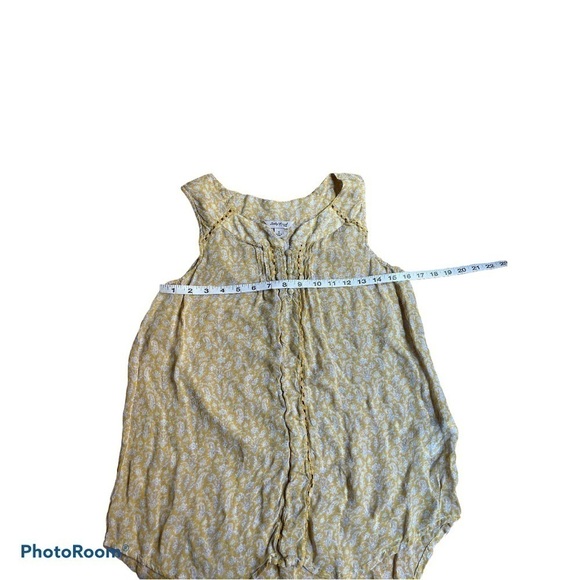 Lucky Brand Yellow Sleeveless Chiffon Blouse Small Boho Pintuck Floral Top - Picture 3 of 4
